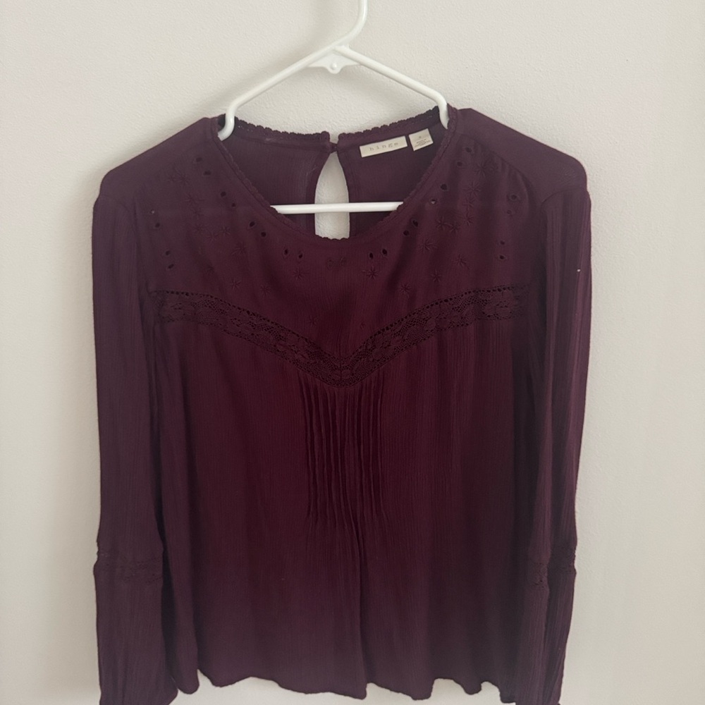Women's Embroidered Pintuck Blouse - Plum